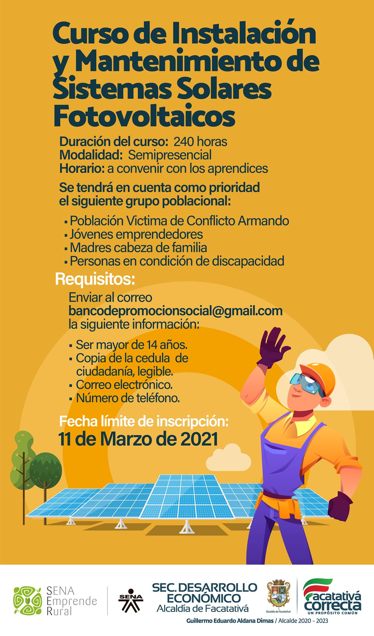 SENA oferta curso de Instalación y Mantenimiento de Sistemas Solares